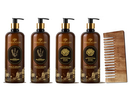 Keralicure Rosemary & Moroccan Rose Keratin Shampoo & Conditioner Collection (4 x 250ml) with Wooden Wide-Tooth Comb